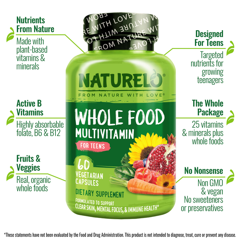 NATURELO, мультивитамины из цельных продуктов для подростков, 60 растительных капсул